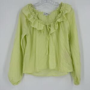 Love, Whit Ruffle Top Women's Size Small S Citron Green Yellow Long Sleeve